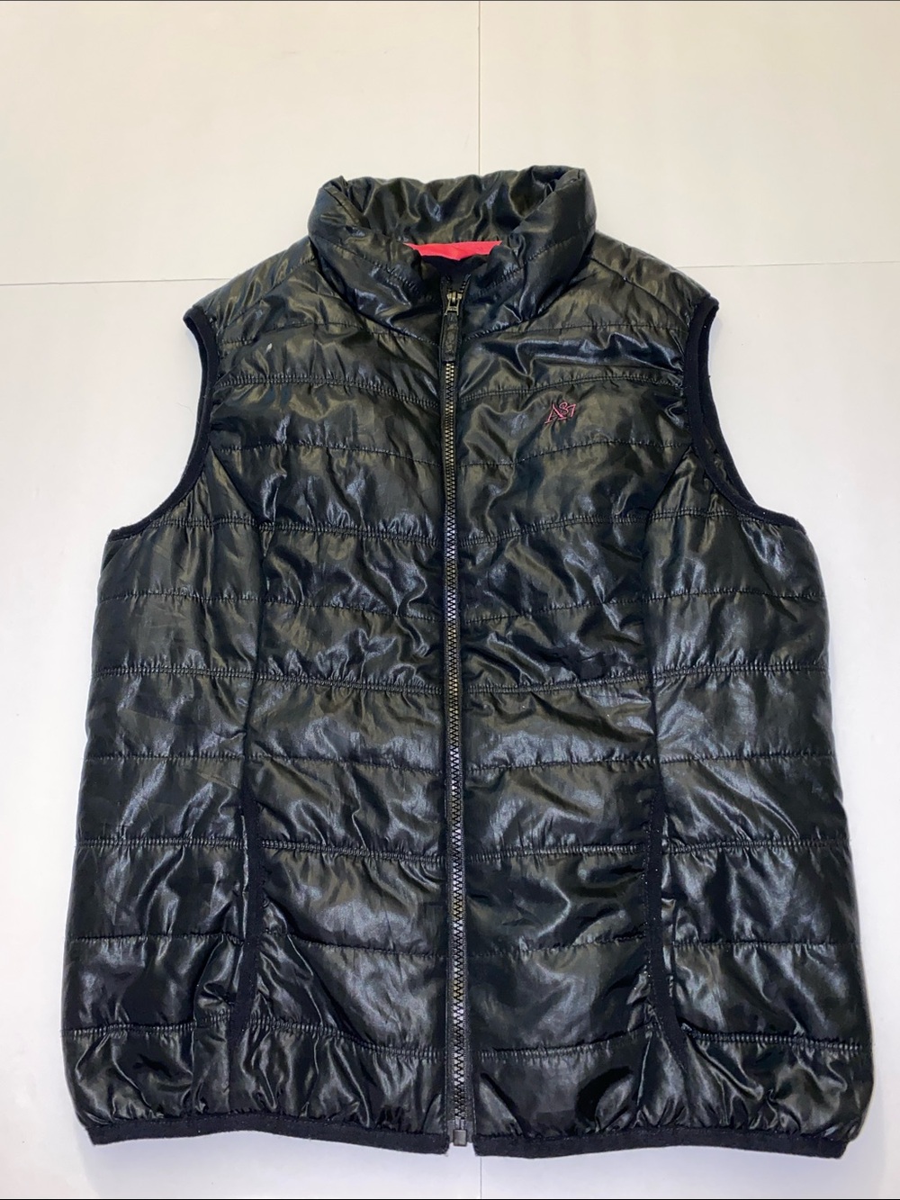 Aeropostale Vest Womens Large Black Puffy Full Zip 100% Polyester Insulated Y2K